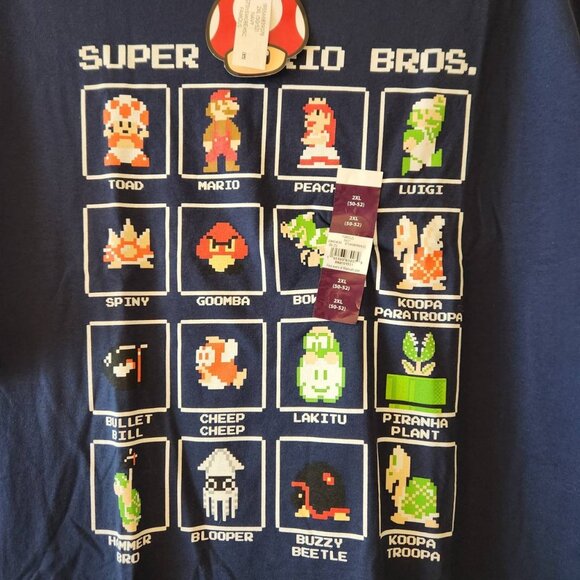 Super Mario Bros. Vintage Style Characters T-Shirt 2XL100% Cotton Blue Tee NWT - Picture 2 of 8